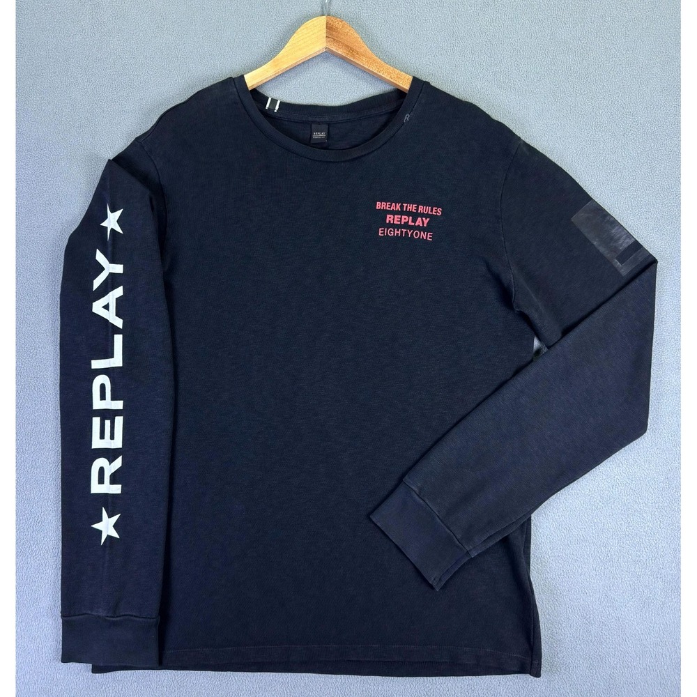 Replay Shirt XL Black Break The Rules Destroyed Sport Eighty One Sleeve Hit